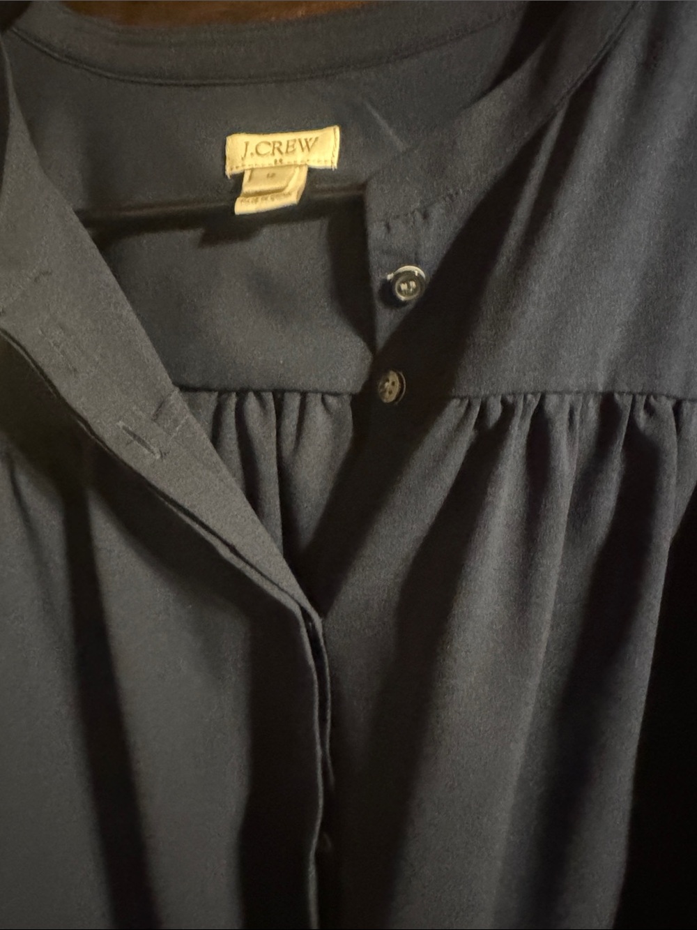 J. Crew Navy Ruffle-Sleeve Button-Front Blouse - Picture 3 of 5